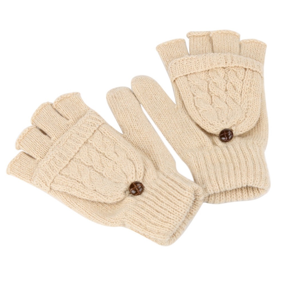 Beige Clamshell Exposed Finger Mittens - Picture 4 of 5